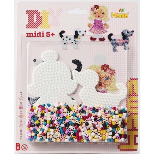 Hama Midi Perlesett Blisterpakke 1100 Perler Hund og Dukke