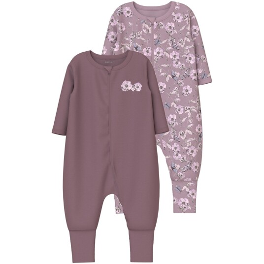 Name It Grape Shake Nightsuit 2-pack Zip Grape Flower Noos 98
