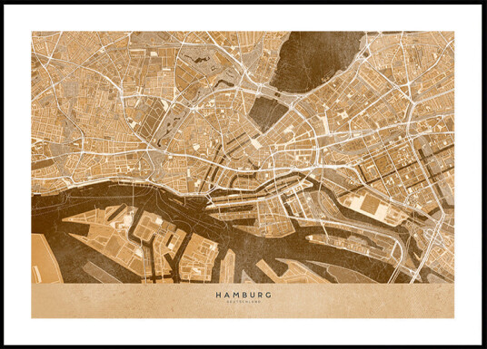 Sepia vintage map of Hamburg downtown Germany Plakat Plakat / 40x50cm