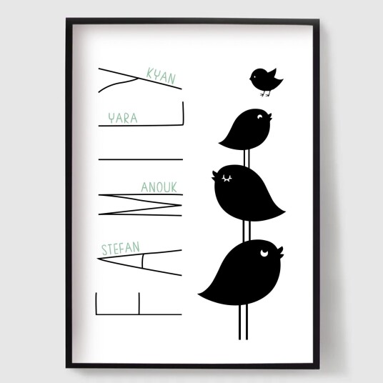 Namly Design Personalisert Plakat Familie på 4 Fugl Design POSTERZVJU1U