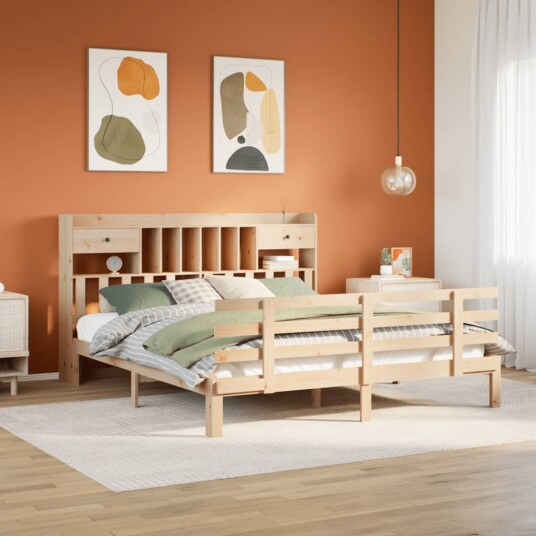  Seng med bokhylle uten madrass 180x200 cm heltre furu 8721158615893