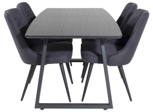 Venture Design Inca & Velvet spisegruppe Svart/svart 4 st stoler & bord 160 x 85 cm
