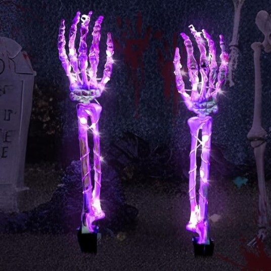 Halloween Lysende Skjeletthender til Hage med 48 LED 2 stk