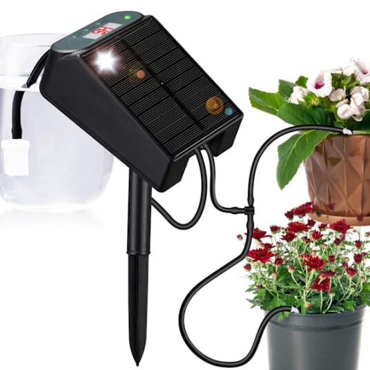 Solcelledrevet automatisk vanningssystem, solcelledrevet dryppvanningssett med batteri og timer, innendørs utendørs automatisk selvvanningssystem for 15 potteplanter i drivhus, hage, balkong Solcelledrevet automatisk vanningssystem, solcelledrevet dryppvanningssett med batteri og timer, innendørs utendørs automatisk selvvanningssystem for 15 potteplanter i drivhus, hage, balkong