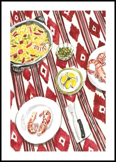 Mediterranean Paella Table Plakat Plakat / 30x40cm
