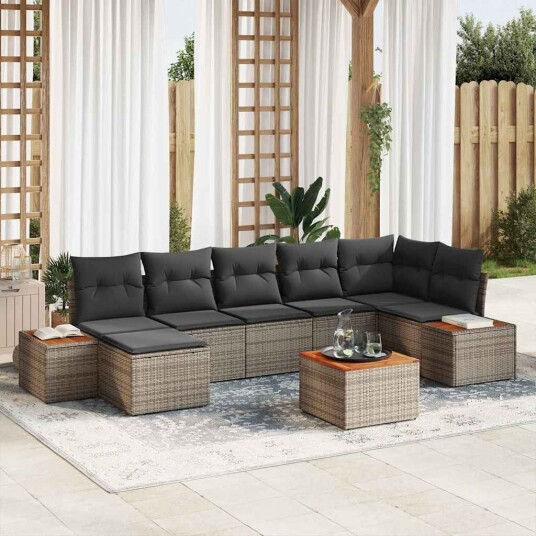 vidaXL Hagesofa Set 8 stk. 7-Antall seter Grå Polyrattan