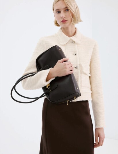 Mango Tweed Jacket With Notched Lapel Collar Cream L Mango Tweed Jacket With Notched Lapel Collar Cream L