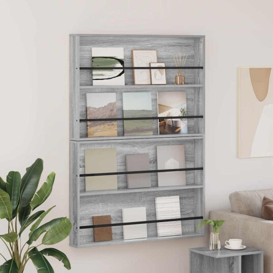 vidaXL Magasinreol 2 pcs Grå Sonoma 100 x 12 x 70 cm Konstruert tre