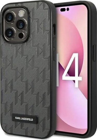 Karl Lagerfeld Saffiano Mono Metal Logo iPhone 14 Pro Max 6.7" Case Gray