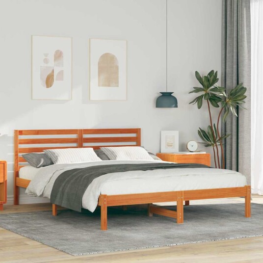 Sengestamme med hodegjerde Voksbrun 160 x 200 cm Heltre furu