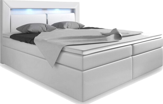 Modena Sengepakke 140x200 med Oppbevaring LED belysning Hvit