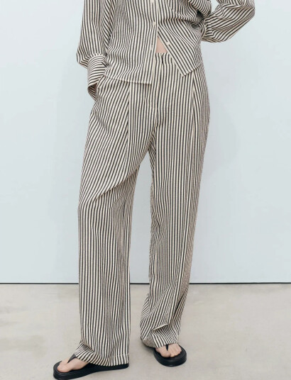 Mango Texture Striped Trousers - Beige - XS