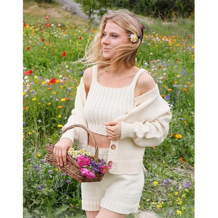 Prairie Rose Set by DROPS Design Top og Shorts Sett Strikkeoppskrift str S XXXL