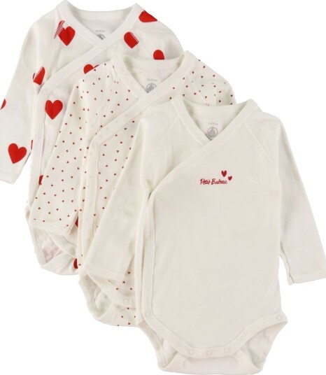 Petit Bateau Body ML 3-pak White/Red Hearts N/46
