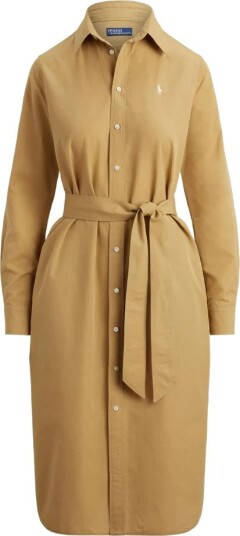 Polo Ralph Lauren Cotton Linen Belted Shirtdress   Brown   36