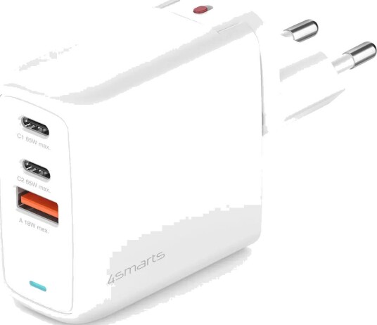 4Smarts GaN FlexPro 65W Strømadapter med 3 USB-utganger Hvit