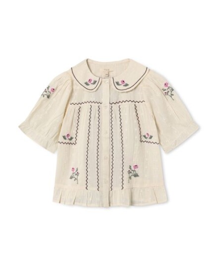 Fliink Dobby Ss Rose Embr Blouse Cream 122 Fliink Dobby Ss Rose Embr Blouse Cream 122