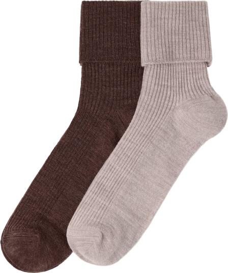Lindex 2 Pack Ribbed Socks In Merino Wool Blend Beige 37/39