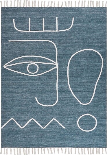 Flatvevd Yavu - Blå, Hvit, 140x200 cm Flatvevd Yavu - Blå, Hvit, 140x200 cm