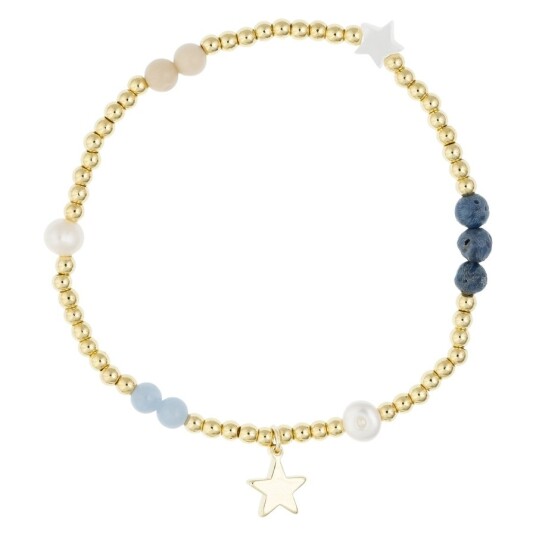 DARK Metal Bead Bracelet With Stone Beads & Pearls Blue & Sand Mi