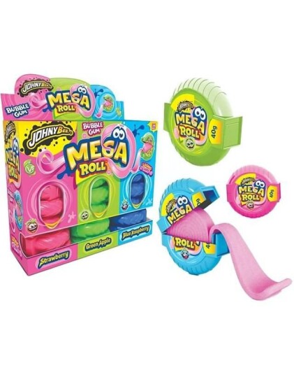 24 stk Mega Roll Bubble Gum   Tyggegummiruller i 3 Smaker   Hel Eske 960 gram