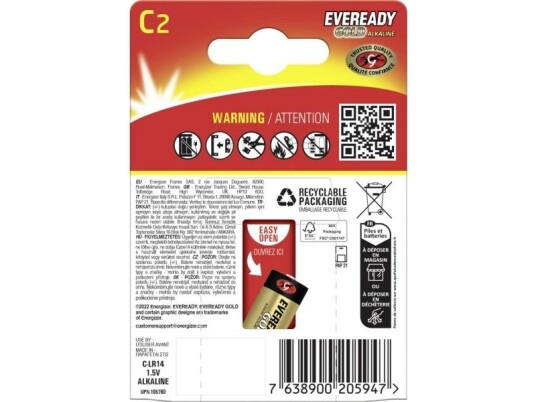 Energizer Eveready C/R14 batteri 2 stk