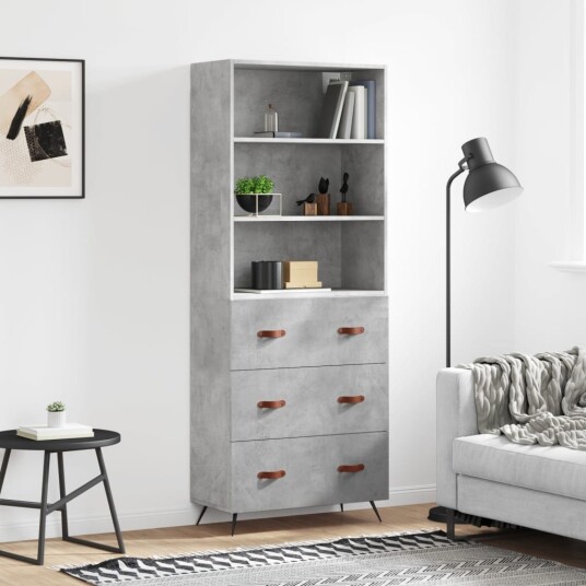  Highboard betonggrå 69,5x34x180 cm konstruert tre