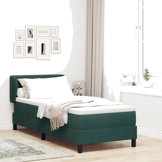 Bokfjær Seng med Madrass Mørkegrønn 80x200 cm Fløyel
