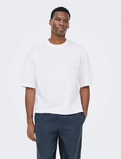 ONLY & SONS Onsfred Rlx Ss Crop Tee   White   M