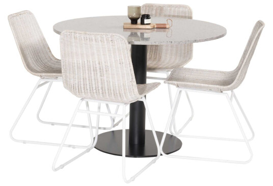 Venture Design Razzia & Cirebon spisegruppe Grå/hvit 4 st stoler & bord 106 cm