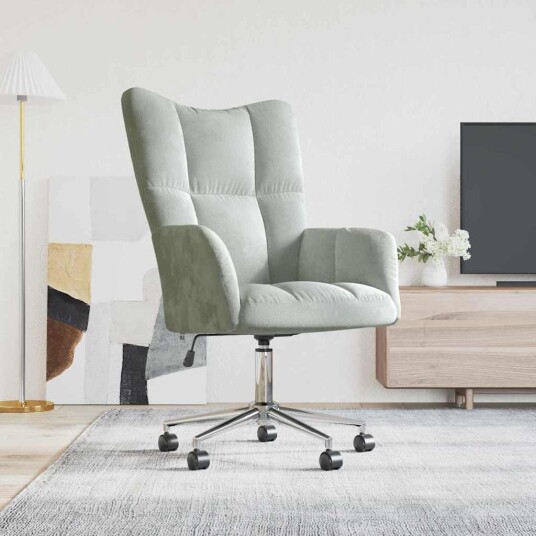 Avslappende stol med hjul Lysegrå 69 x 61,5 x 102 cm Fløyel Avslappende stol med hjul Lysegrå 69 x 61,5 x 102 cm Fløyel