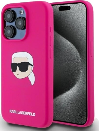 Karl Lagerfeld iPhone 15 Pro Max Hardcase Silikon med Karl Head Print MagSafe Fuchsia 6.7"