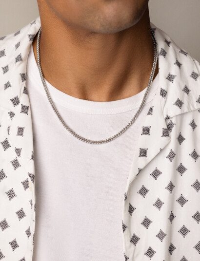 Nialaya Men"s Squared Silver Chain   Silver   ONE SIZE 59 cm