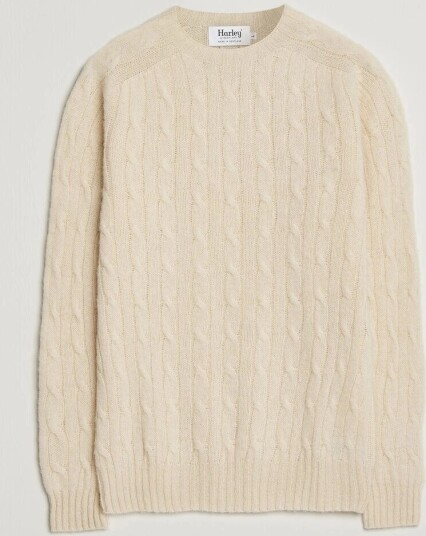 Harley Of Scotland Brushed Supersoft Lambswool Cable Vanilla