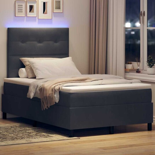 Box Spring Seng med Madrass & LED Mørk Grå 120x200 cm Fløyel