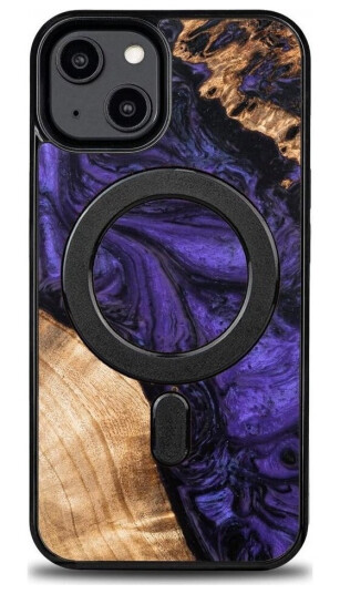 Medinis Ir Dervos Dėklas Skirtas Iphone 15 Plus Magsafe Bewood Unique Violet - Violetinė Ir Juoda