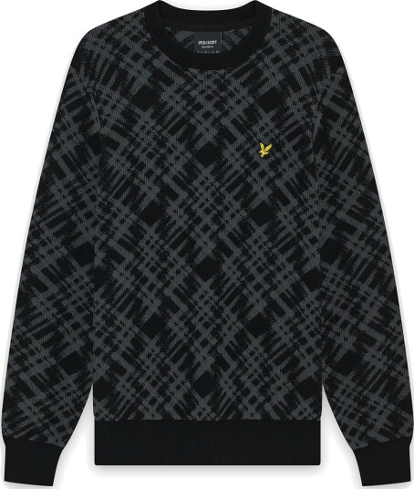 Lyle & Scott Ladder Tartan Crew Neck Jumper Black L