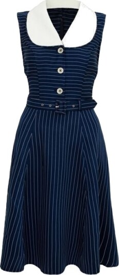 Hell Bunny - Rockabilly Middellang kjole - Costello Kjole - XS til 4XL - Damer - blå-hvit