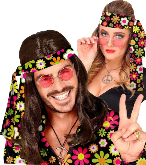 Hippie Pannebånd Svart med Fargerike Blomster