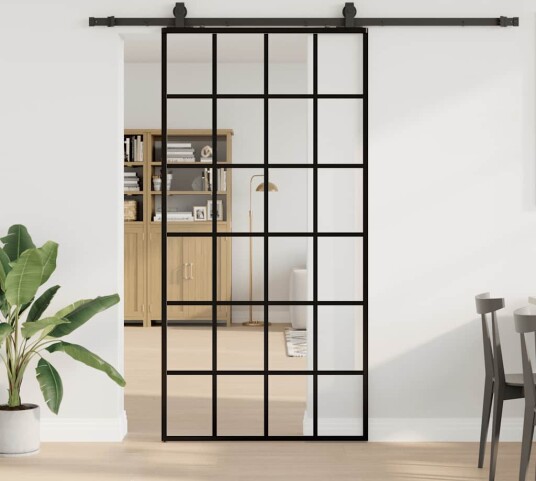 vidaXL Skyvedør med monteringssett svart 102x205 cm ESG-glass