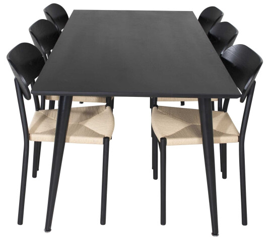 Venture Design Dipp & Polly spisegruppe Svart/svart 6 st stoler & bord 180 x 90 cm