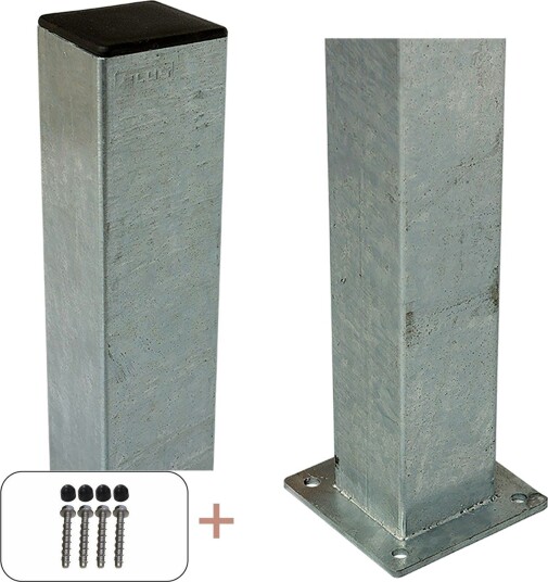 Stålstolpe PLUS med Fot og Stolpedeksel/Bolter 8 x 8  cm Lengde: 1500 mm