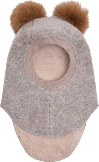 Huttelihut Balaclava Wool Alpaca Pompoms CAMEL MELANGE 48\6 12M Huttelihut Balaclava Wool Alpaca Pompoms CAMEL MELANGE 48\6 12M