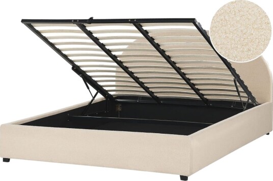 Seng med oppbevaring Boucle Polyester Storage Bed Beige Boucle Polyester 180 x 200 cm Retro Seng med oppbevaring Boucle Polyester Storage Bed Beige Boucle Polyester 180 x 200 cm Retro