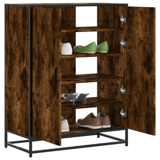 Skoskap røkt eik 75x38x97,5 cm konstruert tre og metall 8721102923739 Skoskap røkt eik 75x38x97,5 cm konstruert tre og metall 8721102923739
