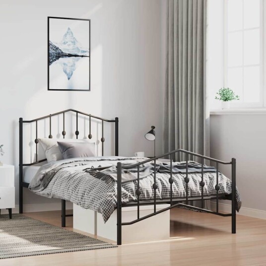 vidaXL Sengeramme i metall med hode- og fotgavl svart 100x190 cm 8721012211100