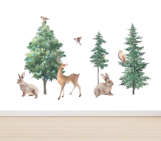 Wallsticker Kaniner Hjort og Fugler