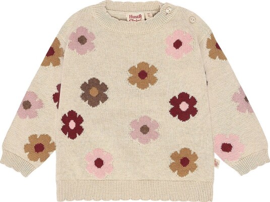 Hust and Claire Cardigan   HCPuzzle Flower   Gammel Beige Melang   Hust and Claire   74   Cardigan Brun Rosa Rød