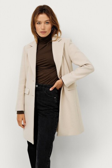 Ellos Collection Enkelkneppet ullkåpe Beige Ellos Collection Enkelkneppet ullkåpe Beige