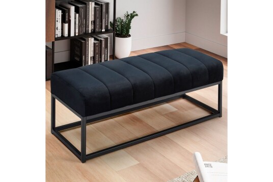 Benke Wohnling fløyelstrukket moderne quiltet elegant metallramme Svart Svart Benke Wohnling fløyelstrukket moderne quiltet elegant metallramme Svart Svart